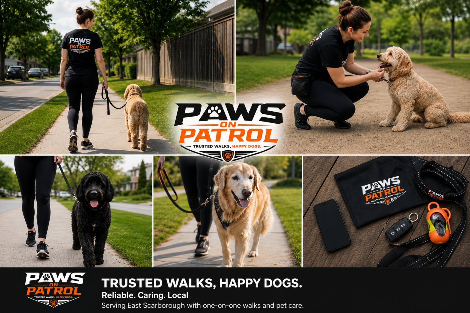 Paws on Patrol dog walking and pet care photo collage in East Scarborough